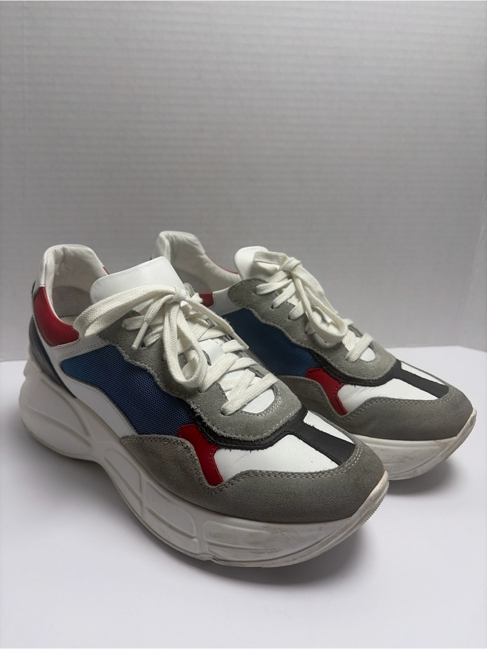 Steve Madden Memory Women’s Chunky Sneakers White Gray Blue Red Made Italy 8